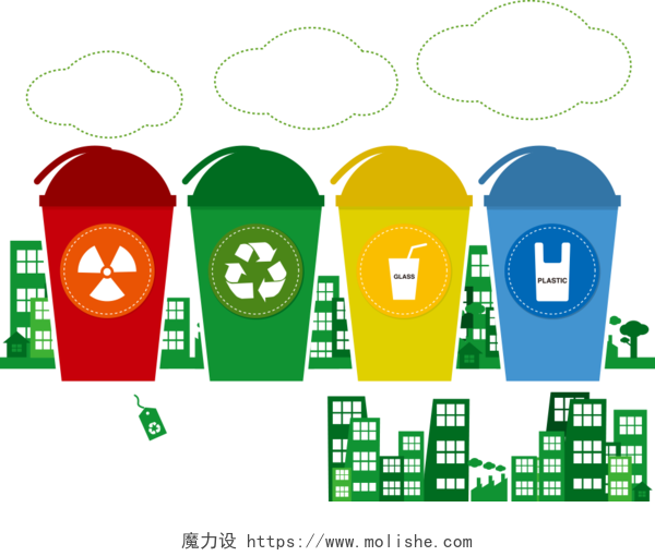 垃圾分类图标垃圾分类标识标志矢量垃圾桶与垃圾分类